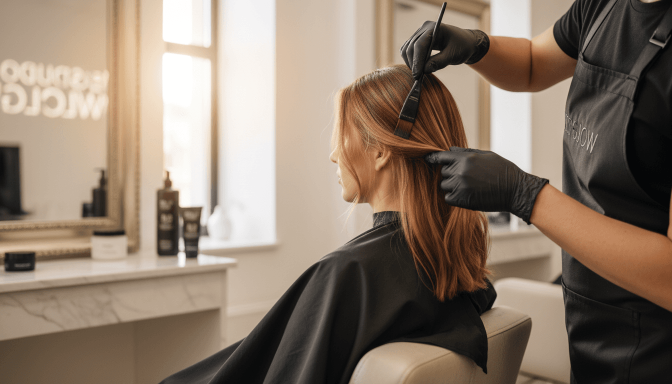 Professional stylist applying hair color to a client at The Hair Studio in Fontana