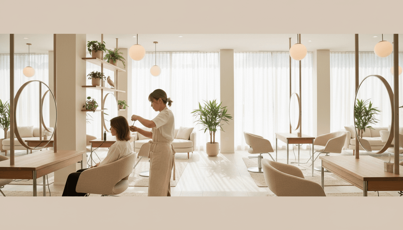 Professional stylist finishing a client haircut at The Hair Studio in Fontana